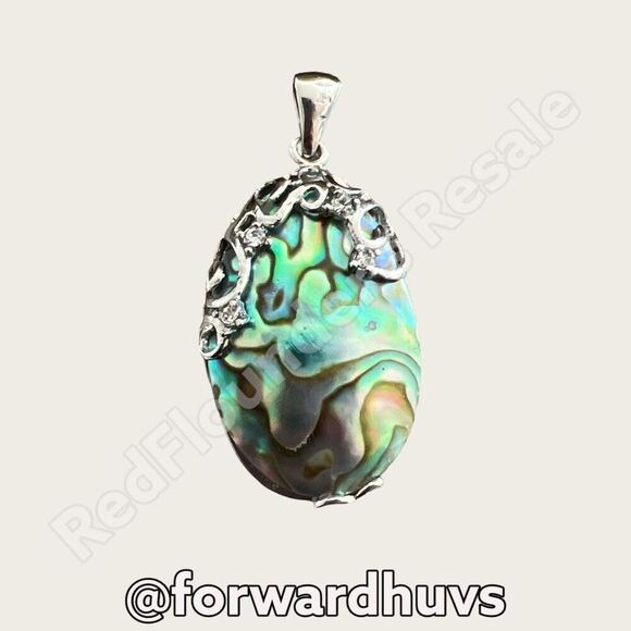 Abalone Pendant with Rhinestones in Silver Tone Setting - Picture 1 of 10